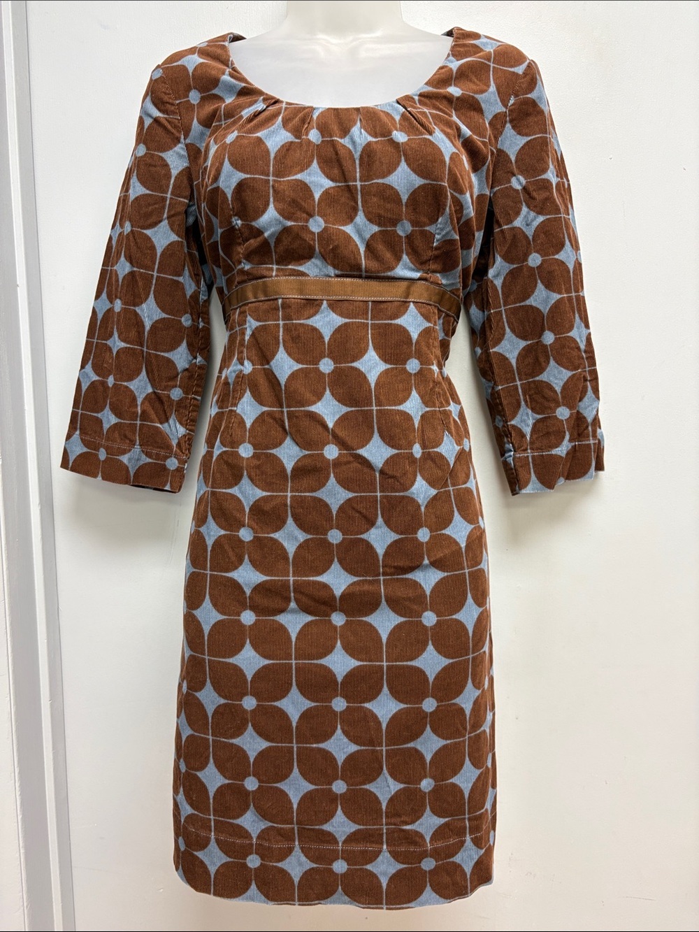Boden Geometric Corduroy Shift Dress Brown Blue Size UK 12P US 8P